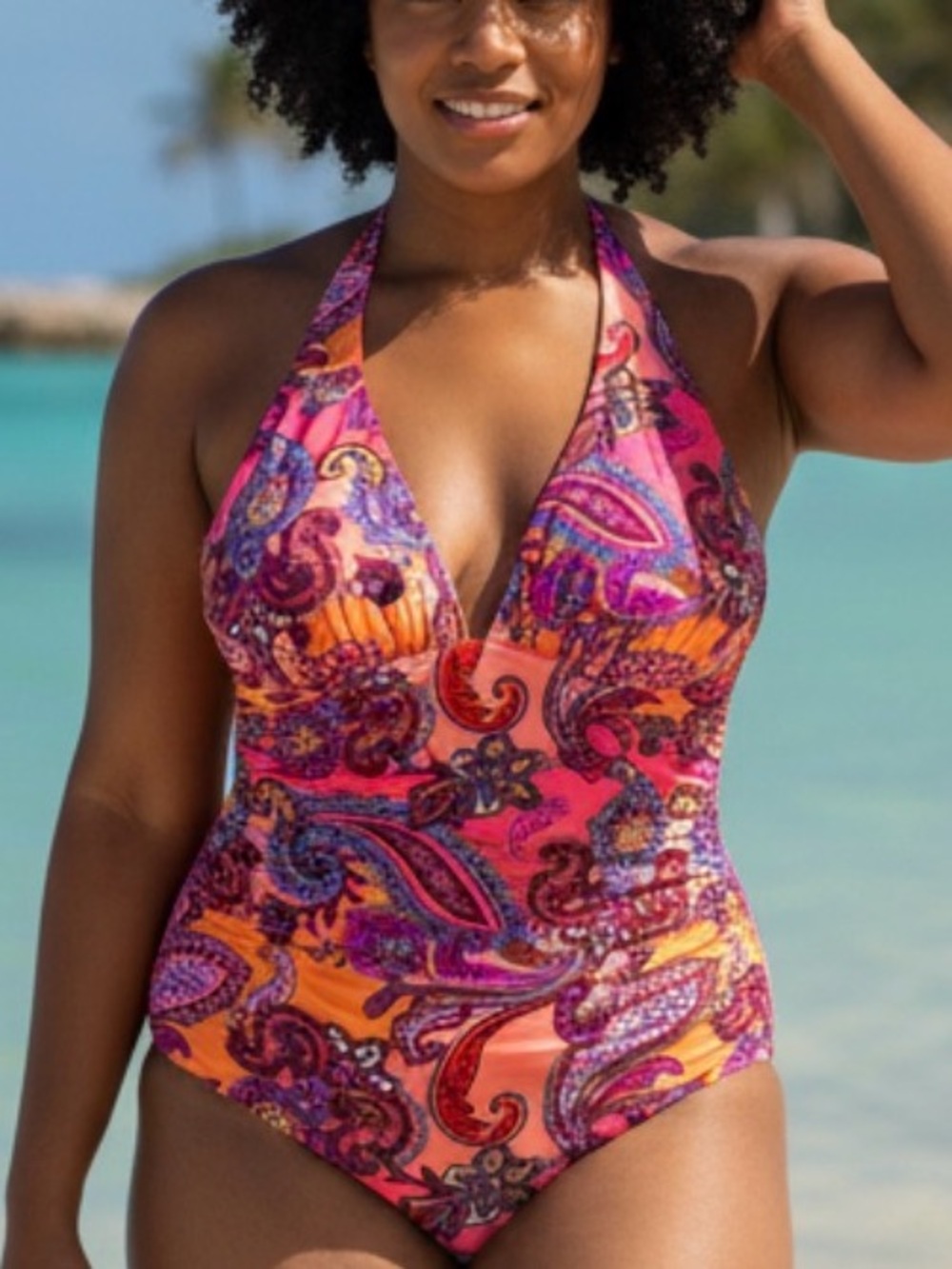 Old Navy size XXL Paisley Halter One-Piece Swimsuit - Pink, Purple & Orange